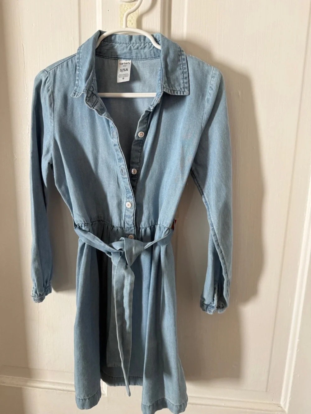 Carter's Light Blue Denim Shirt Dress with Tie Waist